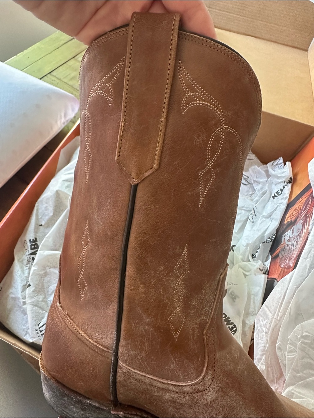 NWT: Custom Kenosabe Rios of Mercedes Brown Leather Western Pull-On Boots